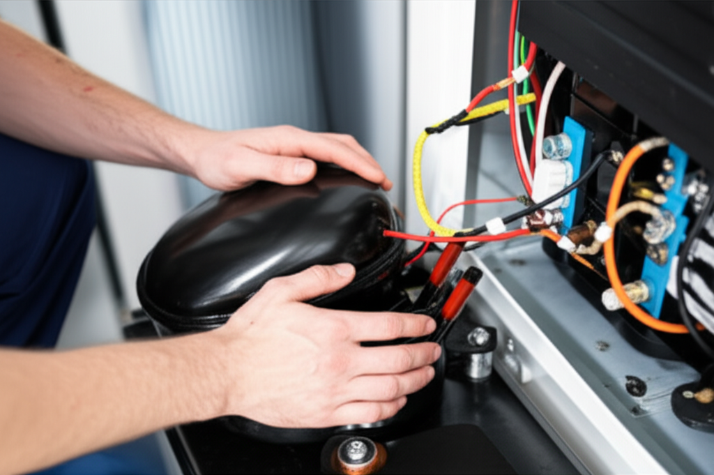 Technician replacing parts in high-end appliance