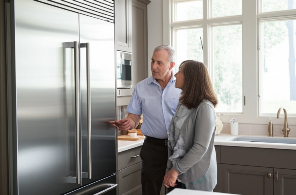 Technician consulting with homeowner about appliance repair