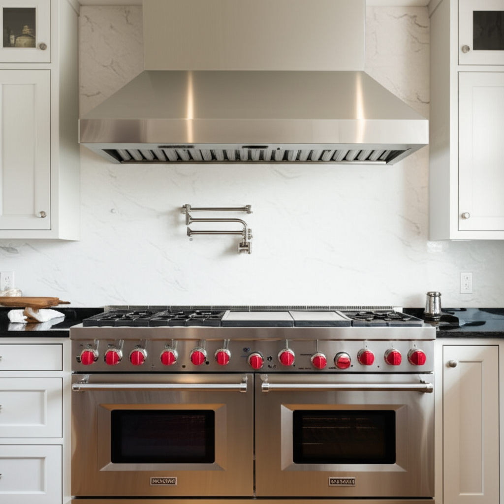 Wolf professional gas range in luxury kitchen